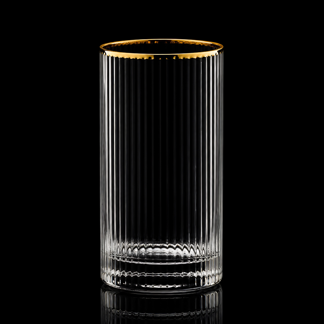 Gold Rim Crystal Hi-Ball Glass (Pack Of 6) - Real Gold Plated