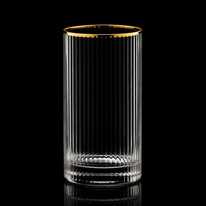 Gold Rim Crystal Hi-Ball Glass (Pack Of 6) - Real Gold Plated