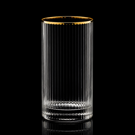 Gold Rim Crystal Hi-Ball Glass (Pack Of 6) - Real Gold Plated