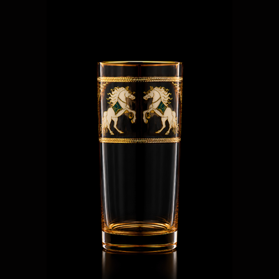 Royal Stallion Crystal Glass - Real Gold Plated - Set Of 6 - Premium Leather Box