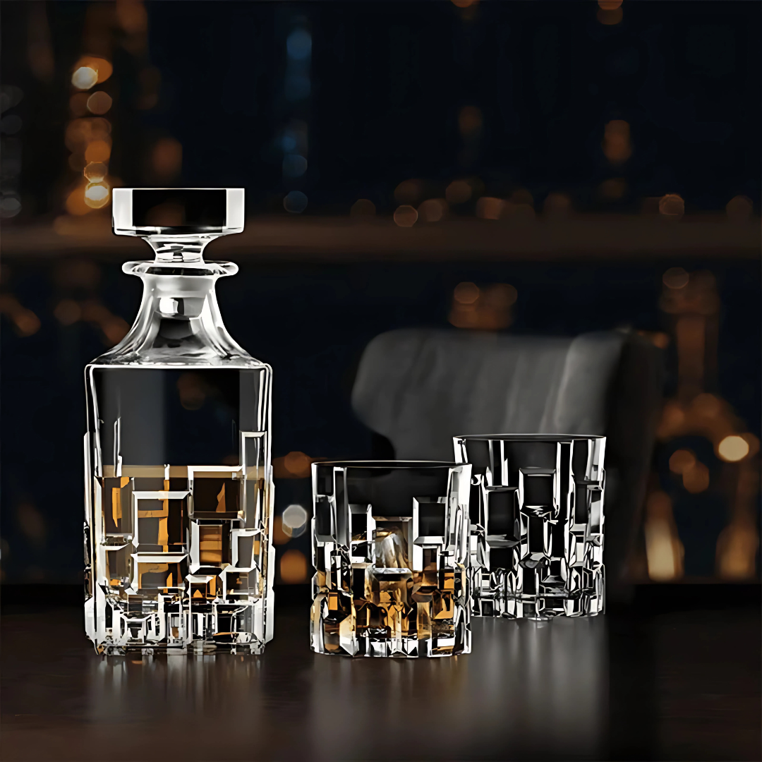 Crystal Cut Whiskey Decanter Set (Pure Crystal) - 1 Decanter And 6 Glasses