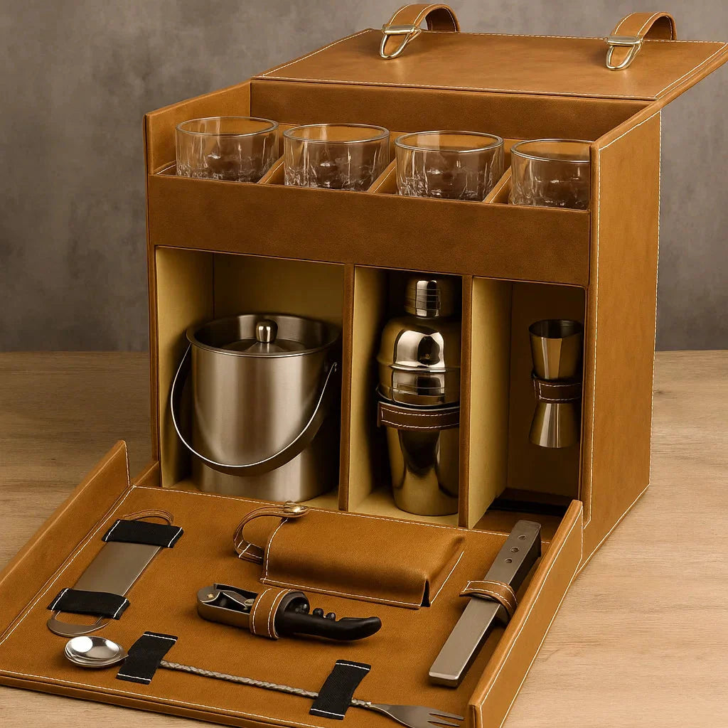 Luxury Portable Whiskey Bar Kit With Glasses And Accessories