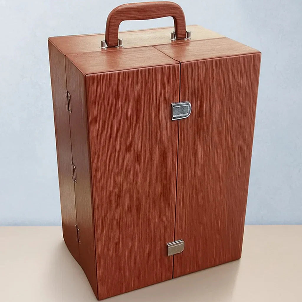 Double Door Portable Bar Box With 6 Crystal Whiskey Glasses And Bar Tools
