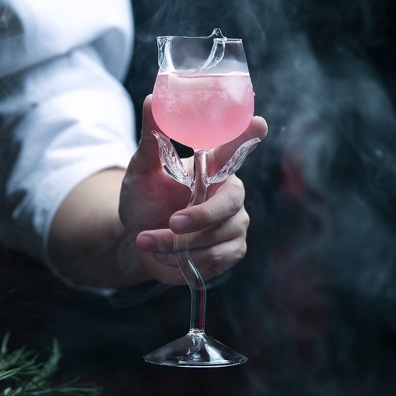 Rose Shaped Glass With Glass Straw