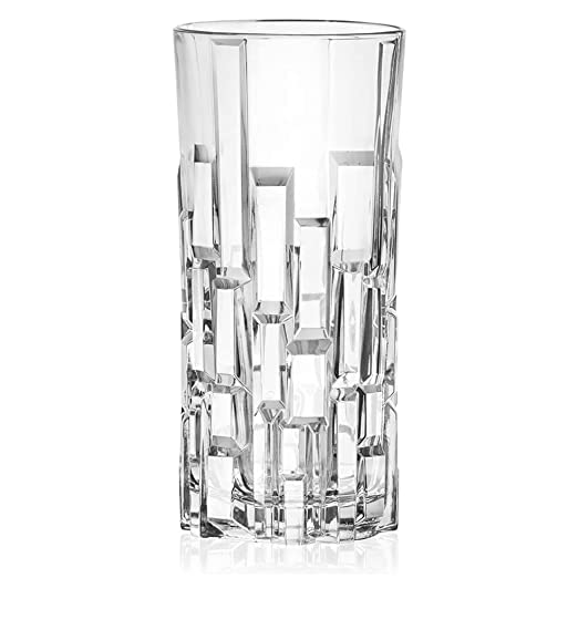 Crystal highball glass with geometric pattern, elegant barware for cocktails or whiskey