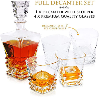 Crystal Luxury Square Whiskey Decanter Set